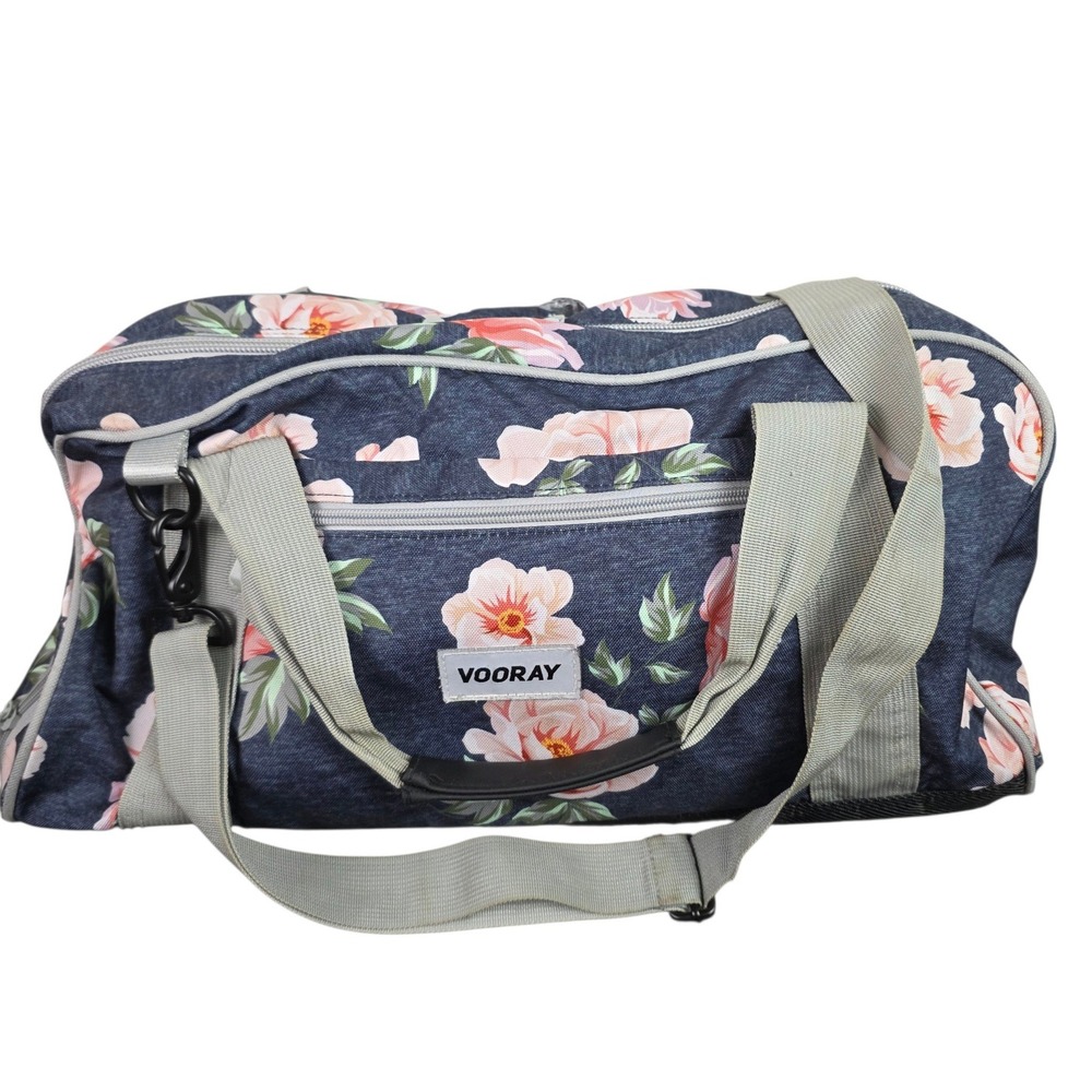 Vooray Burner Gym Duffel Bag Women Large Navy Pink Floral Good Shoe Compartment